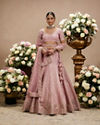 Dusty Pink Floral Embroidered Lehenga with Darbar, Floral Buta Motifs And Tassel Trims